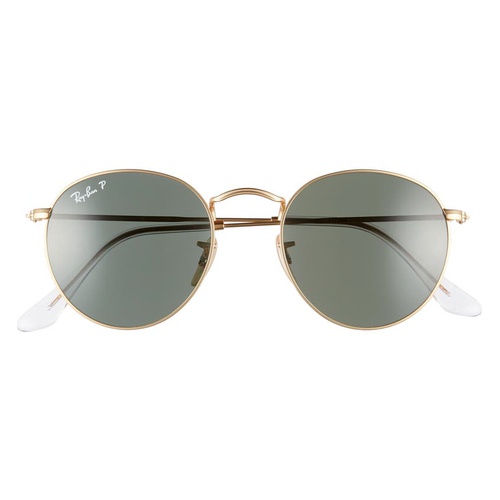 레이벤 Ray-Ban 50mm Polarized Round Sunglasses_GOLD/ GREEN SOLID