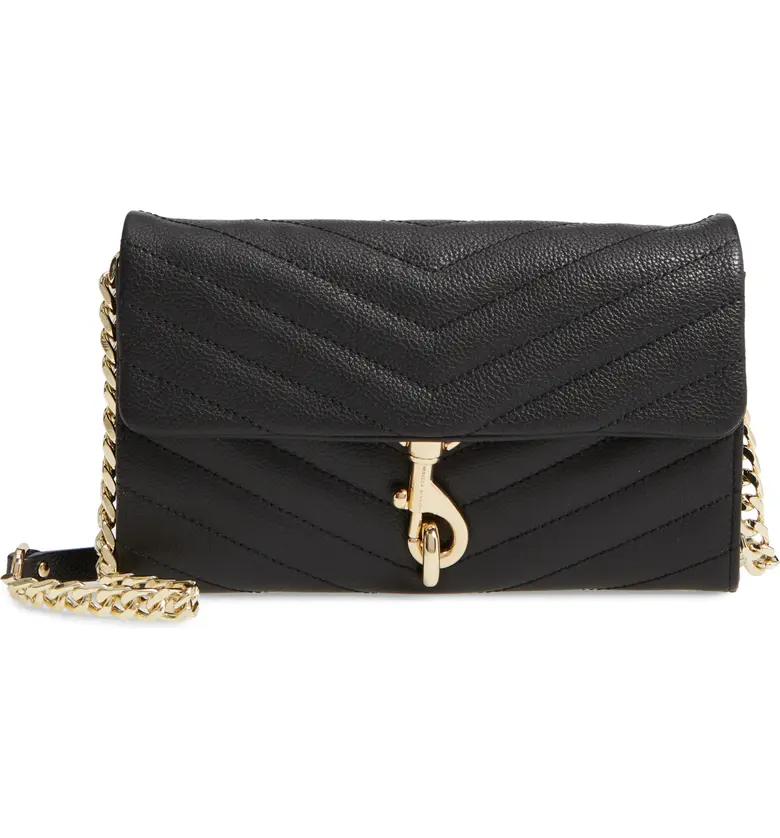 Rebecca Minkoff Edie Quilted Leather Wallet on a Chain_BLACK