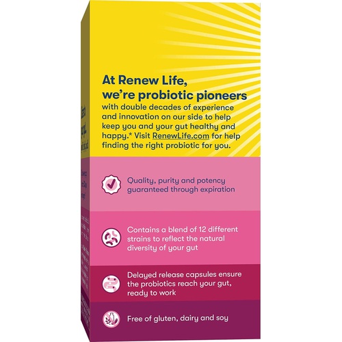  Renew Life Probiotics for Women, 90 Billion CFU Guaranteed, Probiotic Supplement for Digestive, Vaginal & Immune Health, Shelf Stable, Soy, Dairy & Gluten Free, 30 Capsules