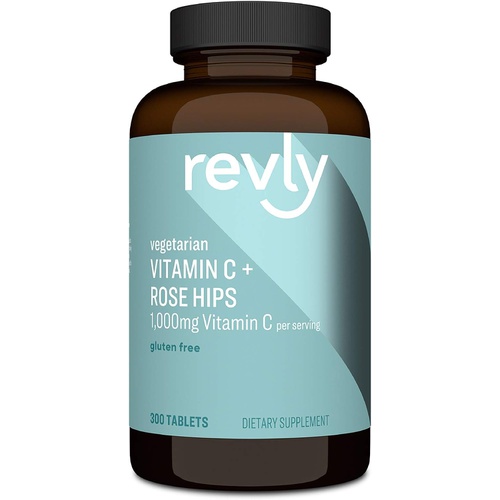  Amazon Brand - Revly Vitamin C 1,000mg with Rose Hips, Gluten Free, Vegetarian, 300 Tablets