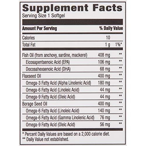  Amazon Brand - Revly Omega 3-6-9 Complex of Fish, Flaxseed and Borage Oil - EPA & DHA Omega-3 fatty acids - 60 Softgels, 2 Month Supply