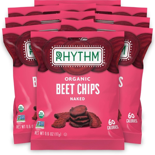  Rhythm Superfoods Beet Chips, Naked, Organic and Non-GMO, 0.6 Oz (Pack of 8) Single Serves, Vegan/Gluten-Free Superfood Snacks