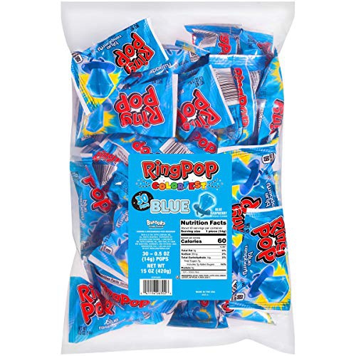  Ring Pop Individually Wrapped Blue Raspberry Bulk Lollipop Easter Pack  30 Count Blue Raspberry Flavored Lollipop Suckers - Fun Candy for Easter Decorations, Baskets & Egg Hunts