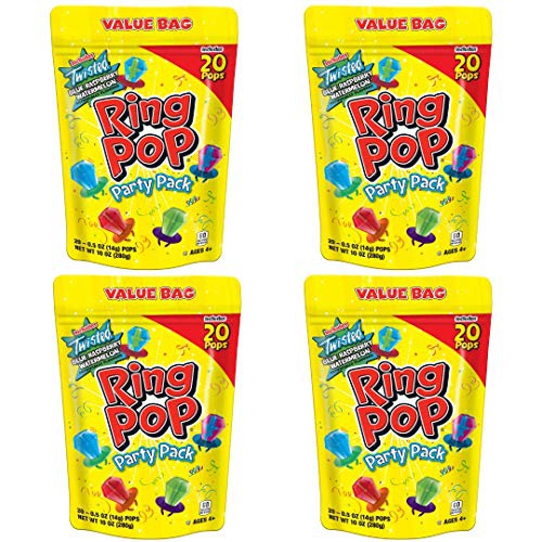  Ring Pop Individually Wrapped Bulk Lollipop- Variety Party Pack, 20 Lollipop 80 Count (Pack of 4)