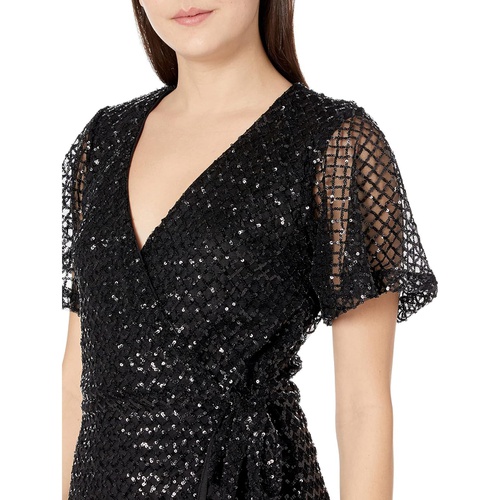  Rock and Roll Cowgirl All Over Sequins Wrap Dress with Sheer Sleeve D5-2336