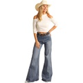 Rock and Roll Cowgirl High-Rise Palazzo with Copper Stitching Flare in Medium Wash RRWD8HRZTV