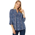 Roper Rayon Peasant Blouse wu002F Indigo Tribal Print