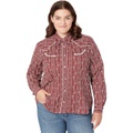 Roper Plus Size Cottonu002FPoly Brick Red & Cream Wallpaper Stripe Western Blouse wu002F Snaps