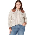 Roper Plus Size Retro Contrast Fancy Yoke Cream & Brown Wallpaper Western Blouse