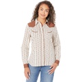 Roper Retro Contrast Fancy Yoke Cream & Brown Wallpaper Stripe Western Blouse