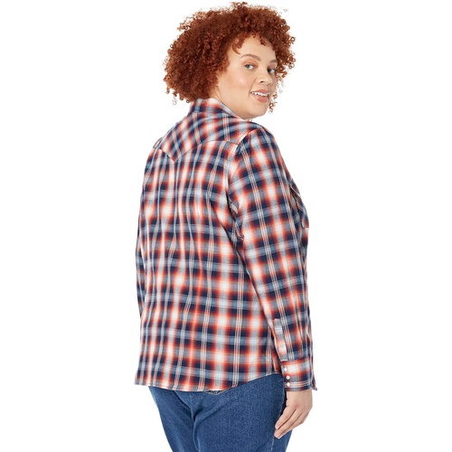 로퍼 Roper Plus Size Blue Ombre Dobby Plaid Western Blouse wu002F Snaps