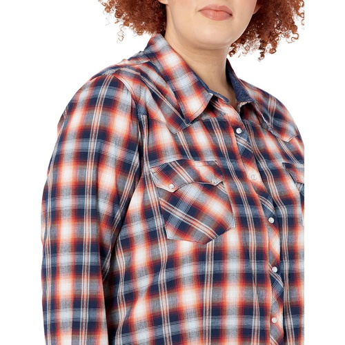 로퍼 Roper Plus Size Blue Ombre Dobby Plaid Western Blouse wu002F Snaps