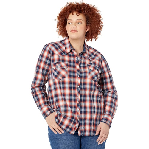 로퍼 Roper Plus Size Blue Ombre Dobby Plaid Western Blouse wu002F Snaps