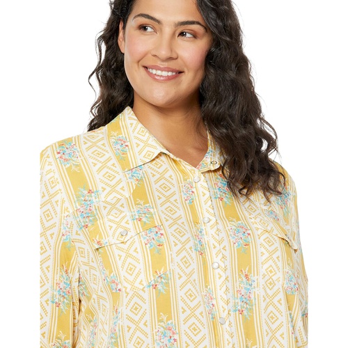 로퍼 Roper Plus Size Rayon Western Blouse with Southwest Wallpaper Print