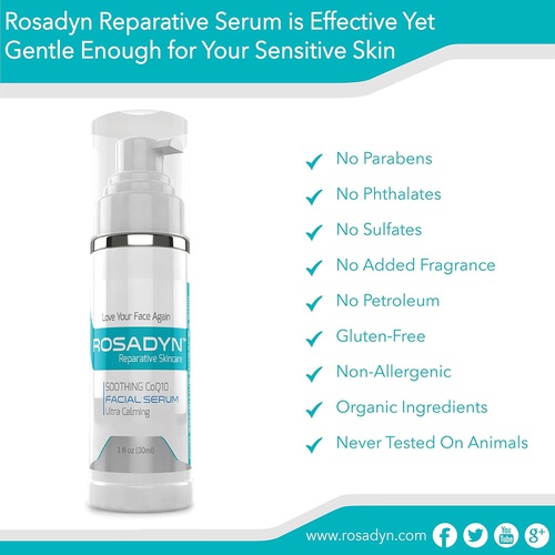  Rosadyn Rosacea Serum and Sensitive Skin (2 Pack) - Treatment Gel for Facial Redness Relief, Face Moisturizer, Calming Lotion and Anti Aging Cream in One - With Natural and Organic