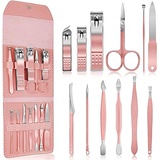 Rovepic 12 Pcs Manicure Set Professional Stainless Steel Care Pedicure Nail Clippers Kits for Men Women Travel Grooming Hygiene Facial Hand Foot Cutter Care Tools Set with Leather