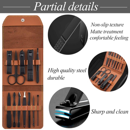  Rovepic 12 Pcs Manicure Set Professional Stainless Steel Care Pedicure Nail Clippers Kits for Men Women Travel Grooming Hygiene Facial Hand Foot Cutter Care Tools Set with Leather