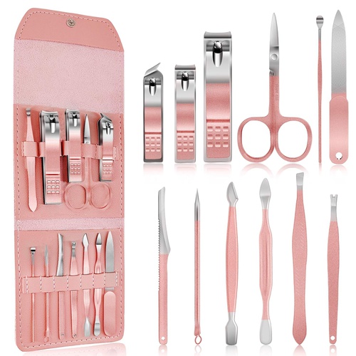  Rovepic 12 Pcs Manicure Set Professional Stainless Steel Care Pedicure Nail Clippers Kits for Men Women Travel Grooming Hygiene Facial Hand Foot Cutter Care Tools Set with Leather