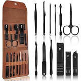 Rovepic 12 Pcs Manicure Set Professional Stainless Steel Care Pedicure Nail Clippers Kits for Men Women Travel Grooming Hygiene Facial Hand Foot Cutter Care Tools Set with Leather