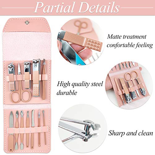  Rovepic 12 Pcs Manicure Set Professional Stainless Steel Care Pedicure Nail Clippers Kits for Men Women Travel Grooming Hygiene Facial Hand Foot Cutter Care Tools Set with Leather