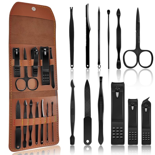  Rovepic 12 Pcs Manicure Set Professional Stainless Steel Care Pedicure Nail Clippers Kits for Men Women Travel Grooming Hygiene Facial Hand Foot Cutter Care Tools Set with Leather