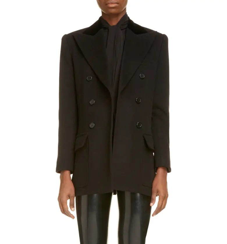 Saint Laurent Double Breasted Wool & Cashmere Blazer_NOIR