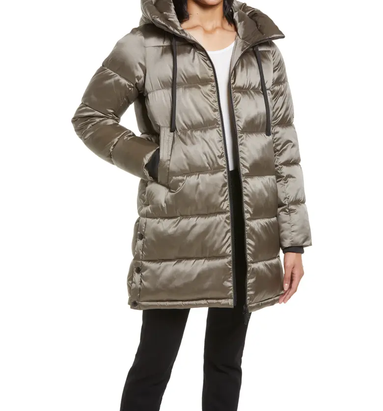 Sam Edelman Funnel Collar Water Repellent Puffer Coat with Removable Hood_FERN GREEN