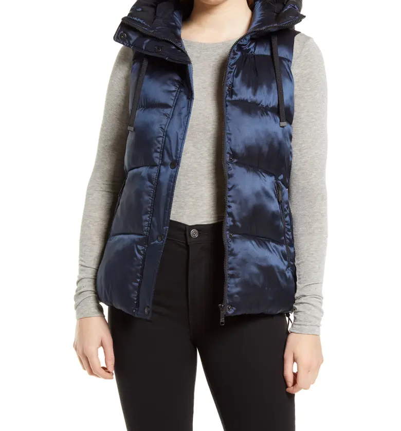 Sam Edelman Water Repellent Hooded Puffer Vest_NAVY