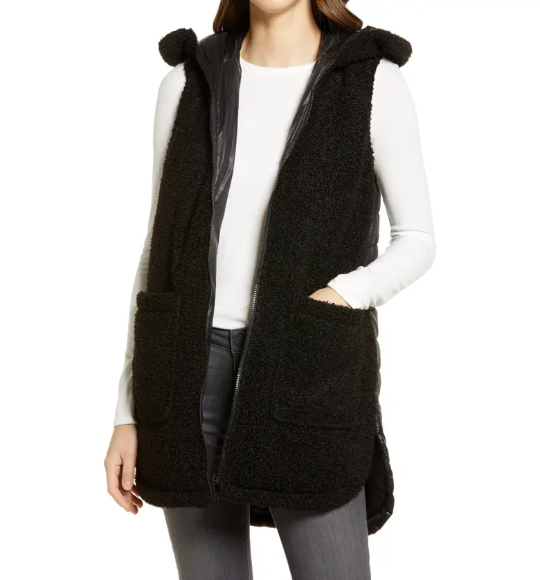 Sam Edelman Hooded Faux Fur Teddy Vest_BLACK