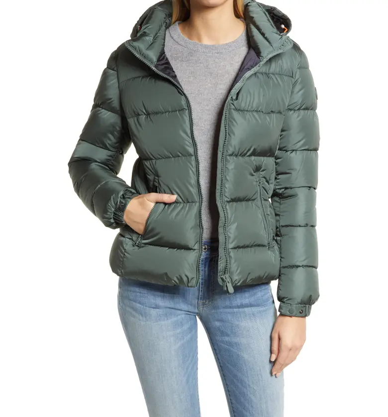 Save The Duck Tess Hooded Water Repellent Puffer Jacket_LEAD GREEN
