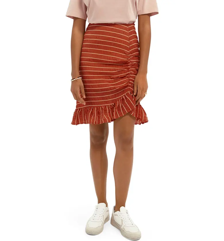 Scotch & Soda Ruched Stripe Skirt_0041-RUST