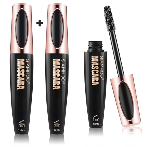  SIAMHOO 4D Silk Fiber Lash Mascara Smudge-Proof Waterproof Mascara Long Lasting Hypoallergenic Voluminous Mascara Black Volume and Length 2PCS