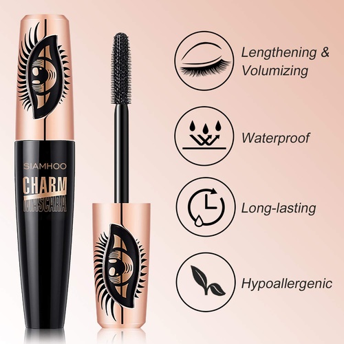  SIAMHOO 4D Silk Fiber Lash Mascara Waterproof Mascara for Thickening and Lengthening Black Mascara No Smudge for Women