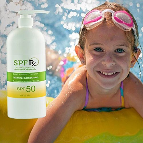  SPF Rx, SPF 50 Mineral Broad Spectrum Sunscreen, with Zinc Oxide and Titanium Dioxide, Waterproof, Sweat-Proof, Performance Sunblock Moisturizer for Face and Body - 1 Quart