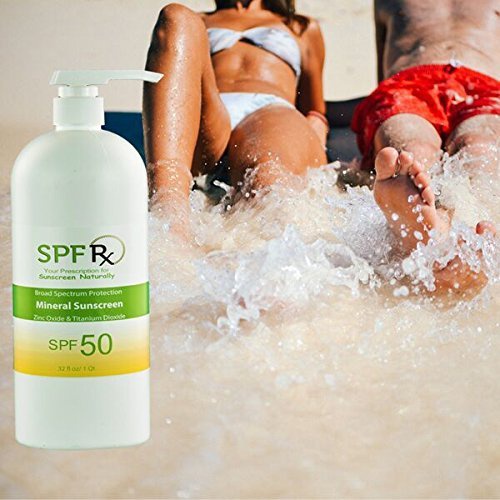  SPF Rx, SPF 50 Mineral Broad Spectrum Sunscreen, with Zinc Oxide and Titanium Dioxide, Waterproof, Sweat-Proof, Performance Sunblock Moisturizer for Face and Body - 1 Quart