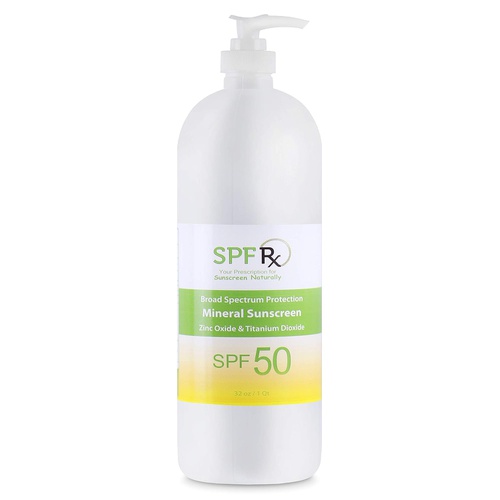  SPF Rx, SPF 50 Mineral Broad Spectrum Sunscreen, with Zinc Oxide and Titanium Dioxide, Waterproof, Sweat-Proof, Performance Sunblock Moisturizer for Face and Body - 1 Quart