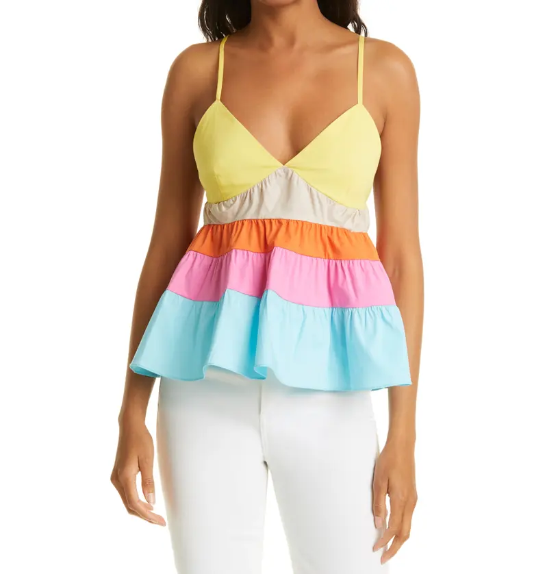 STAUD Olympia Colorblock Tiered Camisole_TURQUOISE MULTI