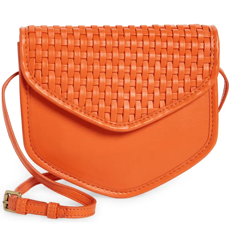 Street Level Woven Faux Leather Crossbody Bag_CORAL