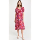 SUNDRY Red Floral Puff Sleeve Dress