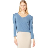SUNDRY Puff Sleeve V-Neck Top in Pima Cotton