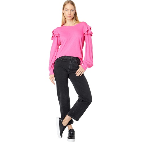  SUNDRY Ruffle Shoulder Long Sleeve Tee in Pima Cotton