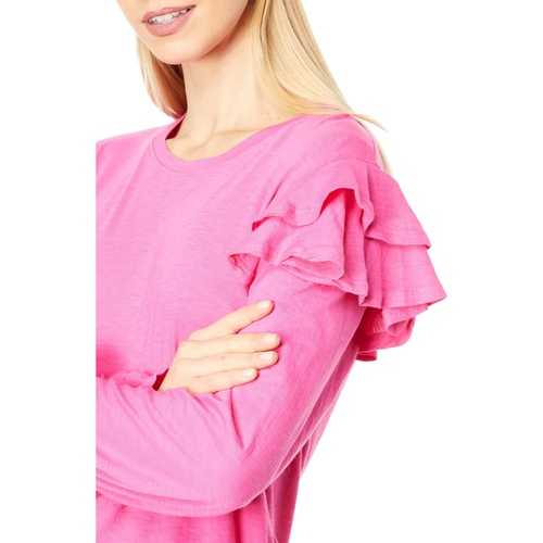  SUNDRY Ruffle Shoulder Long Sleeve Tee in Pima Cotton