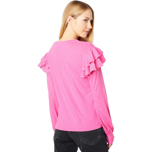  SUNDRY Ruffle Shoulder Long Sleeve Tee in Pima Cotton