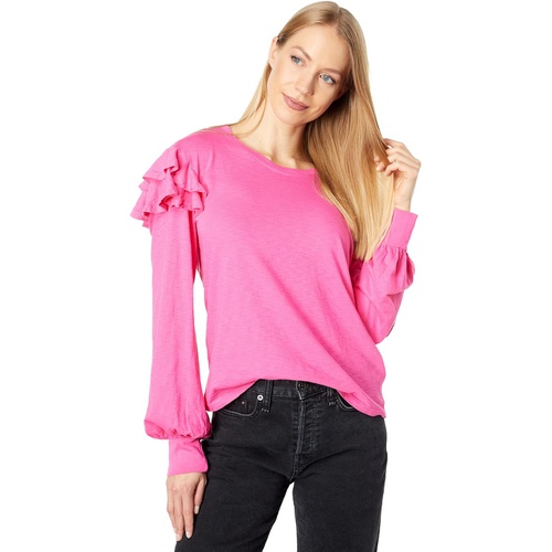  SUNDRY Ruffle Shoulder Long Sleeve Tee in Pima Cotton