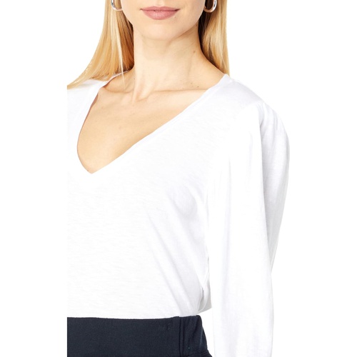  SUNDRY Puff Sleeve V-Neck Top in Pima Cotton