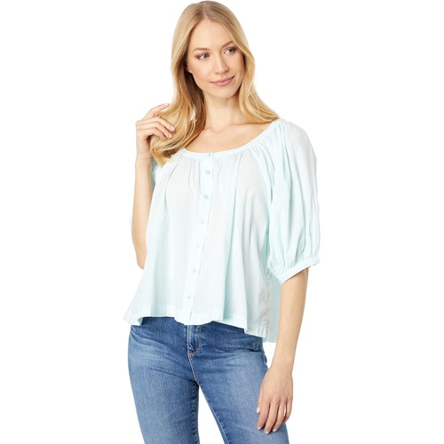  SUNDRY Puff Sleeve Woven Button Front Blouse