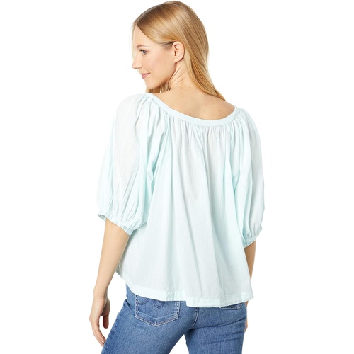  SUNDRY Puff Sleeve Woven Button Front Blouse