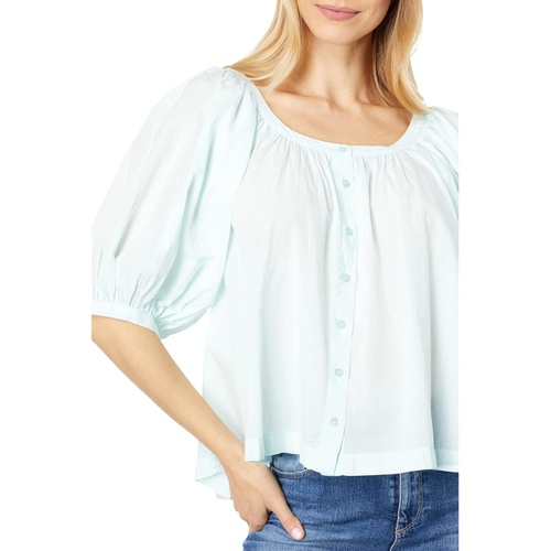  SUNDRY Puff Sleeve Woven Button Front Blouse