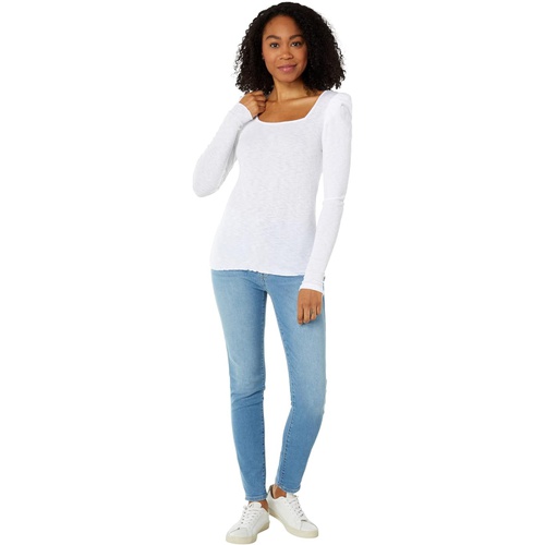  SUNDRY Square Neck Ribbed Long Sleeve Tee in Cotton Modal