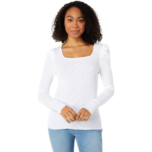  SUNDRY Square Neck Ribbed Long Sleeve Tee in Cotton Modal